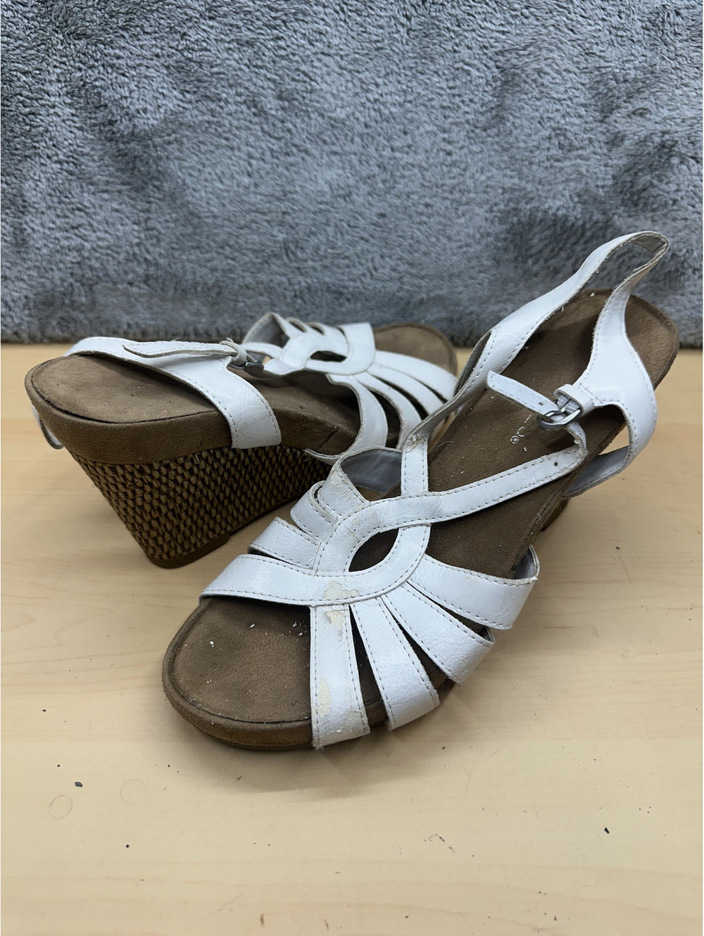 Aerosoles White Wedge Sandals with Woven Heels Bohemian Cottagecore
